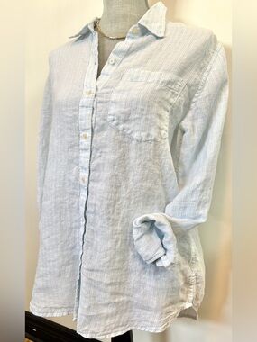 GAP Linen Blue and White Striped Boyfriend Fit Long Sleeve Shirt Size Medium
